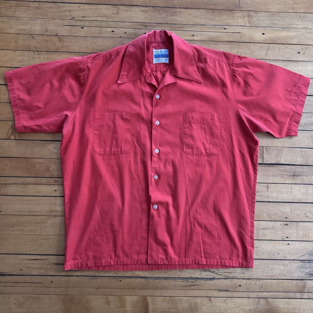 True Vintage 70s Grants Menswear Red Loop Collar Button Up Shirt Large Vtg
